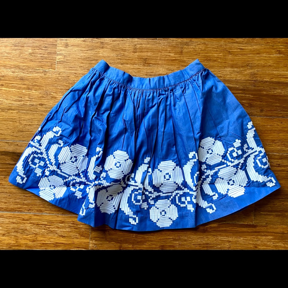 NWT$70 Boutique SOPHIE CATALOU of Spain Blue Embroidered Skirt Girls 14